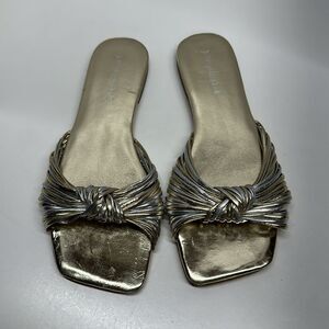 Jeffrey Campbell Knaughty Slide Sandals Shoes Gold Silver Metallic Size 7